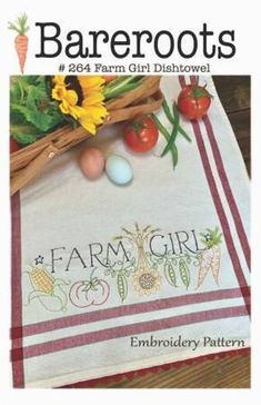 Farm Girl Hand Embroidery stitchery Dish Towel Pattern or | Etsy Trace Pattern, Girl Embroidery, Cute Themes, Embroidered Towels, Towel Pattern, Hand Embroidery Pattern, Slow Stitching, Dmc Floss