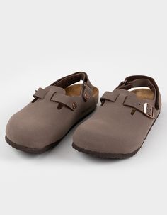 Birkenstock Tokio Clogs. The Adult Favorite, Sized Down Just For Kids. The Tokio Clog's Adjustable Hook-And-Loop Backstrap Keeps Them Secure In Just Their Style. Sized Down To Support The Littlest Feet, This Clog Comes With All The Comfort Of Our Original Contoured Footbed. Contoured Cork-Latex Footbed Creates Custom Support With Wear. Birkibuc® Synthetic Upper. Suede Footbed Lining. Eva Sole Is Flexible & Lightweight. Adjustable Hook-And-Loop Backstrap. Imported. | Birkenstock Tokio Kids Clogs Birkenstock Tokio, Shearling Sandals, Clear Backpacks, Chino Pants Women, Kids Clogs, Backpack Lunch Bag, Boys Backpacks, Girls Shoes Kids, Casual Flat Shoes