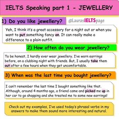 an image of a text message with the words ielts speaking part 1 - jewelry