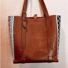 Legacy Leather Tote Bag With Fabric On The Sides And Red Leather Interior. I Bought This Bag At The Pioneer Women’s Mercantile. I Have Only Used It A Few Times. Pioneer Woman, Leather Interior, Leather Tote Bag, Leather Tote, Red Leather, Leather Bag, Bag Lady, Tote Bag, Red