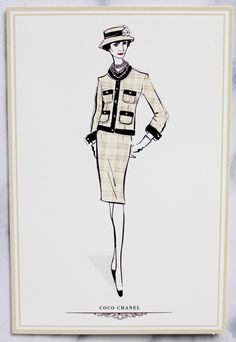 Coco Chanel Designs Dresses, Coco Chanel Original Designs, Coco Chanel Clothes Vintage, Coco Chanel Black And White, Chanel Sketches Fashion, Chanel Drawing Sketches, Chanel Design Sketch, Chanel Fashion Sketches, Chanel Black And White Outfits