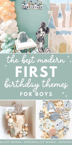 the best modern first birthday themes for boys from baby to toddler, including mickey mouse and