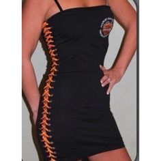 Custom order -- Black tube dress made from Harley tshirt with orange laces down both sides -- to order this custom dress you can send me one of your T-shirts Or I can purchase a shirt for you - If sending me one of your own shirts please make sure that it is oversized as I need it to have enough fabric to make into a dress (- I recommend a XL or xxl shirt) lacing used on the sides can be made from any coordinating color you want **the dress pictured is this listing is only shown for styling and is not available for sale** contact me with any questions you have .. I'd love to hear from you 😃 Oversised Tshirt Cut I To Tight Dress, Orange Casual T-shirt With Custom Print, Black Tube Dress, Black Tube, Lace Shirt, Tube Dress, Dress Picture, Coordinating Colors, Custom Dresses