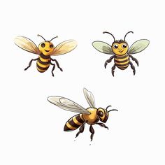 three bees are flying in the air