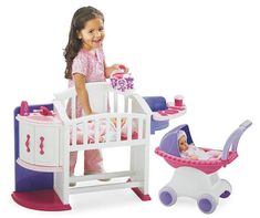 After a long day of playing, get baby ready for bed with this fun nursery and buggy play set! Your child can be make-believe mommy as they use the buggy to wheel baby around, then tuck her in for the night in a decorative crib. Nursery includes a sink and a high chair for added imaginary fun. Doll Nursery, Baby Doll Nursery, Fun Nursery, Baby Ready, Pretend Play Toys, Nursery Set, Baby Alive, Bitty Baby, Plastic Toys