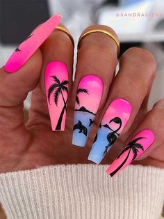 The Best Palm Tree Nails to Try in Summer 2023 Vacation Nail Designs, Tropical Nail Designs, Occasion Nails, Tropical Vacation Nails, Beach Nail Designs