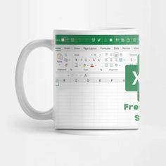 a white coffee mug with the words free s on it and a green x - mark