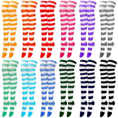 PRICES MAY VARY. Package Content: you will receive 12 pairs of thigh high socks with different bright colors, there are enough quantities and colors for you to meet your needs of matching, also you can share them with your family and friends Classic Striped Knee Socks: wide stripes of the striped thigh high sock are classical and cute, no matter if you wear short skirts or short pants, they are suitable for your clothes; Adding attractiveness to you and making you stand out from the crowd Multi Red Thigh High Socks, Cute Thigh High Socks, Socks Thigh High, Stocking Socks, Loose Socks, Striped Knee High Socks, Thigh High Sock, Thigh High Stocking, Argyle Socks