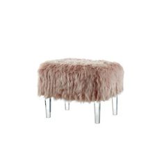 a small stool with metal legs and pink fur