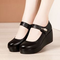 Mom Shoes, Zapatos Mary Jane, Platform Wedges Shoes, Casual Wedges, Comfortable Wedges, Slip On Pumps, Mary Jane Heels, Reference Poses, Black Wedges