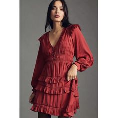 New With Tags. Anthropologie Tiered Ruffled Mini Dress. Size Xxs. * Ruffled Detail * Side Slant Pockets * Mini Silhouette * Pullover Styling *Approximate Measurements- Measured Hanging From The Back* -Shoulder To Hem - 33” -Shoulder To Shoulder - 19" -Underarm To Underarm - 16.5” -Waist - 13" Pet Free And Smoke-Free Home. Thank You! Item 32/423-H149 Red Mini Dress With Ruffle Hem, Red Mini Dress With Ruffle Hem For Night Out, Fall Party V-neck Ruffle Dress, Red Ruffled Mini Dress, Red V-neck Mini Dress For Dress Down Occasions, Red Tiered Mini Dress For Brunch, Casual Red V-neck Mini Dress, Casual Red Ruffled Midi Dress, Red Mini Ruffle Dress