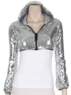 Sequin Jacket Crop style with front zipper Upgrade your wardrobe with our Sequin Jacket. Designed with a cropped fit and delicate sequins, this jacket adds a touch of glamour to any look. Perfect for special occasions or a night out, stand out from the crowd in this stunning piece. Fall Party Top With Zipper Closure, Fall Party Tops With Zipper Closure, Party Top With Zipper Closure And Long Sleeves, Party Tops With Zipper Closure And Long Sleeves, Trendy Cropped Winter Jacket For Party, Fitted Cropped Jacket With Zipper For Night Out, White Sequined Outerwear For Party, Trendy Cropped Jacket For Party, Fall Party Cropped Jacket