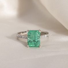 3 CT Green Emerald Cut Sapphire Diamond Ring 10K 14K 18K Solid White Gold 925 Sterling Silver Engagement Ring Bridal Ring Gift For Her by GemstoneGelleryArt on Etsy Emerald Cut Moissanite, Moissanite Diamond Rings, Sterling Silver Engagement Rings, Sapphire Diamond Ring, Silver Engagement Rings, Gift Ring, Engagement Jewelry, Bridal Ring, Green Emerald