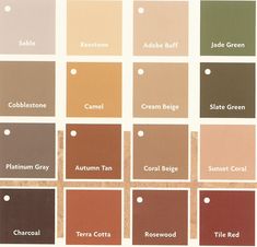 the colors of paint swatches are shown in different shades, including brown and green