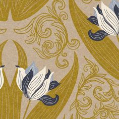 an abstract floral design with blue and white flowers on beige background, in the style of art nouveauism