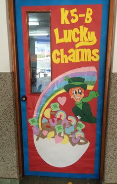 the door to lucky charms is decorated with an image of a lepreti saint patrick's day theme