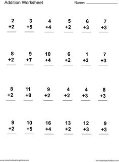 addition worksheet for kids with numbers