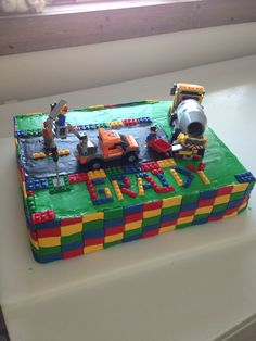 a birthday cake made to look like lego blocks