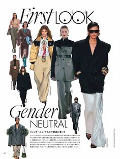 an advertisement for the first look magazine featuring men's suits and women's coats