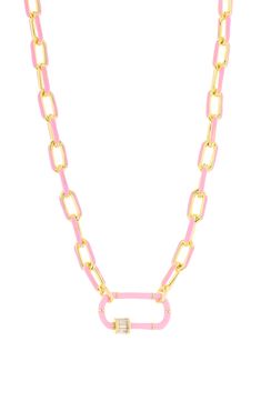 Crafted from enamel and 18-karat gold plate, this chain necklace can be worn as a singular or layered piece. 18k-gold plate/stainless steel/enamel Made in Italy Trendy Enamel Necklace With Adjustable Chain, Gold Enamel Necklace With Chain, Elegant Enamel Necklace With Adjustable Chain, Gold Enamel Necklace With Cable Chain, Luxury Enamel Necklace, Pink Chain Link Necklace With Adjustable Chain, Luxury Gold Enamel Necklace, Luxury Enamel Chain Necklace, Pink Enamel Charm Necklace