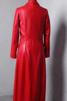 For the women who never stop, this ruby red extra-long overcoat is your perfect companion. Designed with a sleek, slimming silhouette in lightweight faux leather, it offers a sophisticated edge that’s as practical as it is stylish. Whether you’re heading to a meeting or running errands, this coat ensures you’re always on point. Must-Have Features: Extra-Long Length: Elegance that moves with you. Slimming Fit: Tailored for a polished, flattering look. Lightweight Faux Leather: Soft and comfortabl Chic Long Red Outerwear, Chic Red Long Outerwear, Red Fitted Long Coat, Red Leather Long Coat, Leather Overcoat, Faux Leather Trench Coat, Long Overcoat, Leather Trench, Leather Trench Coat