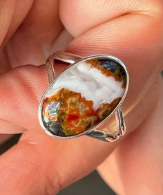 Natural, Seam agate ring, set in 925 Sterling Silver bezel setting. --Ring Size: 9. Total Surface/Stone: Oval, 19mm x 12mm. Oval Agate Hallmarked Rings, Oval Agate Ring With Large Stone, Star Pendant Necklace, New Thought, Funky Jewelry, Agate Ring, Star Pendant, Bezel Setting, Rings Statement