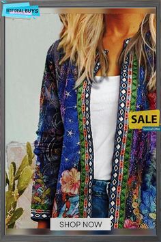 Floral Print Vintage Outerwear Womens Jackets Casual, Long Sleeve Outerwear, Ethnic Print, Daily Dress, Winter Looks, Sweater Coats, Casual Jacket, Women's Casual, Sleeve Styles