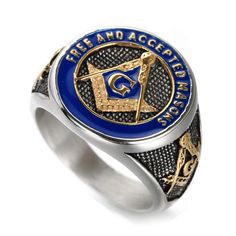 PRICES MAY VARY. Vintage silver gold masonic freemason rings for men, free and accepted masons engraved Weight: 21.5g, Width: 21mm, Thickness: 2.5mm, Blue enamel, IP gold plating Made of Genuine 316L Stainless Steel, Durable and Fade Resistant. Lead & Nickel free. 100% Hypoallergenic. Healthy material. Comfort Fit Band, Suitable for Any Occasion, Great Statement Cocktail Party, Wedding, Valentine's Day, Graduation, Birthday, Anniversary, Christmas, Halloween gift 100% Secure Shopping. Please Fee Ring Casting, Mason Ring, Mens Fashion Jewelry, Mens Rings Fashion, Signet Ring Men, Masonic Ring, Mens Anniversary Gifts, Trendy Ring, Cheap Accessories