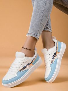 Expertly crafted Two-Tone Lace-Up Sporty <a href="https://canaryhouze.com/collections/women-canvas-shoes" target="_blank" rel="noopener">Sneakers</a> for Women Trendy Flat Skate Shoes With White Sole, Color Block Lace-up Synthetic Sneakers, Trendy White Skate Shoes With Flat Heel, Trendy White Flat Skate Shoes, Trendy Blue Lace-up Skate Shoes, Blue Trendy Lace-up Skate Shoes, Trendy Spring Skate Shoes With Laces, Spring Sporty Flat Skate Shoes, Trendy Lace-up Color Block Sneakers