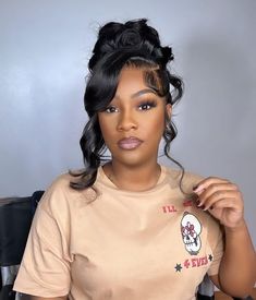 Side Swoop Ponytail Weave Wedding, Body Wave Wig Updo, Graduation Frontal Hairstyles, Wedding Hairstyles For Black Women Braid, Pinned Up Wig Styles, Bun With Curled Bangs Black Women, Hairstyles For Prom 2024, Updo Style With Bangs, Up Do Black Women Wedding Hairstyles