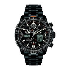 Men's Citizen® Eco-Drive™ Promaster Skyhawk A-T Chronograph Watch46 millimeter black ion-plated stainless steel caseRound black chronograph dialSapphire crystalQuartz movementBlack ion-plated stainless steel braceletWater resistant up to 200 meters | Promaster Skyhawk A-T Chronograph Men's Watch | Citizen® Eco-Drive™ Mens Watches Citizen, Cute Watches, Helzberg Diamonds, Black Gems, Citizen Watch, Citizen Eco, Berkshire Hathaway, Eco Drive, Stainless Steel Band