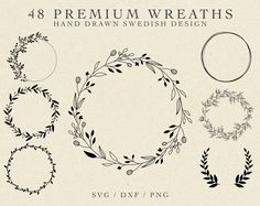 the set of hand drawn wreaths is ready to be used in your design project