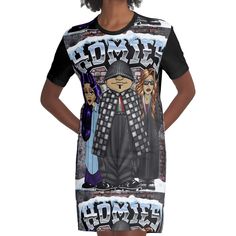 Loose and casual fit jersey t-shirt dress. Printed polyester blend front panel, solid color 100% cotton back/sleeves/rib. Size range XS-2XL. Lil Homies, Homies, Chicano, Chicana, Brown pride, Lil Homies shirts, Lil Homies notebook, old school, 90s, Lil Homies blanket, Lil Homies gifts, Homies shirts, 90s shirts, lowriders, vatos Casual Crew Neck Dress For Streetwear, Casual Crew Neck Dresses For Streetwear, Cotton Dresses For Streetwear, Casual Fitted Dresses For Streetwear, Crew Neck Cotton Dress For Streetwear, Casual Fall Streetwear Dresses, Cotton Graphic Print Dress For Streetwear, Pour One Out For My Homies, Cotton Crew Neck Streetwear Dress