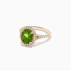 Effy 14K Yellow Gold Peridot and Diamond Ring Green Gemstone Halo Ring In 14k Gold, 14k Gold Green Gemstone Halo Ring, Yellow Gold Tsavorite Ring With Halo Setting, Yellow Gold Rings With Tsavorite In Halo Setting, Gold Yellow, Diamond Ring, Gemstone Rings, Yellow Gold, Gemstones