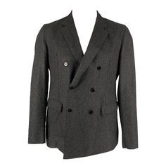 EMPORIO ARMANI coat comes in a charcoal heather wool / polyamide featuring a notch lapel, flap pockets, single back vent, and a double breasted closure. Made in Italy. Very Good Pre-Owned Condition. Marked: 52 Measurements: Shoulder: 18.5 inches Chest: 42 inches Sleeve: 26.5 inches Length: 28.5 inches Reference: 115141 Category: Sport Coat More Details Brand: EMPORIO ARMANI Size: 42 Chest Size: 42 Color: Charcoal Pattern: Heather Fabric: Wool / Polyamide Style: Notch Lapel Made in: Italy Age Gro Wool Sport Coat With Double-breasted Button And Notch Lapel, Gray Business Outerwear With Suit Collar, Gray Notch Lapel Wool Coat For Business, Gray Wool Notch Lapel Coat For Business, Tailored Gray Wool Coat For Business, Gray Business Blazer For Winter, Gray Winter Business Blazer, Gray Single Breasted Semi-formal Outerwear, Gray Winter Blazer For Business