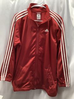 A picture is worth a thousand words so please check them out! NWT Adidas Red White 3 Stripe Tricot Jacket Youth Size XL MGO230405/OB5. Red Adidas Jacket, Zip Hoodie Outfit, Adidas Sweater, Striped Jacket, Red Adidas, Hoodie Outfit, Sports Jacket, Red Jacket, Dream Wardrobe