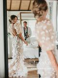 a woman in a wedding dress is looking at herself in the mirror while another man looks on