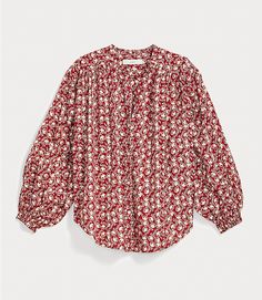 Floral Ruffle Trim Blouse | LOFT Spring Blouse With Smocked Cuffs And Relaxed Fit, Spring Bishop Sleeve Blouse With Relaxed Fit, Spring Bishop Sleeve Blouse In Relaxed Fit, Casual Blouse With Billowy Bishop Sleeves, Fall Peasant Top With Blouson Sleeves For Daywear, Casual Billowy Blouse With Bishop Sleeves, Flowy Ruffle Sleeve Printed Blouse, Flowy Peasant Top With Puff Sleeves For Fall, Fall Flowy Peasant Top With Puff Sleeves