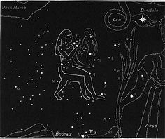 an image of a man and woman in the night sky with stars above them, on a black background