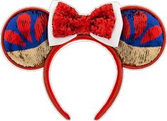 a red, white and blue mickey mouse ears headband