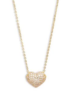 Glittering cubic zirconia light up the puffy heart pedant on this striking chain necklace that makes a charming addition to your personal layered look. 16" length; 2" extender; 1/2"W x 1/4"L pendant 14k-gold layer or platinum layer/cubic zirconia Imported Puffy Heart, Layered Look, Heart Pendant Necklace, Heart Pendant, Womens Jewelry Necklace, Light Up, Cubic Zirconia, Platinum, Chain Necklace