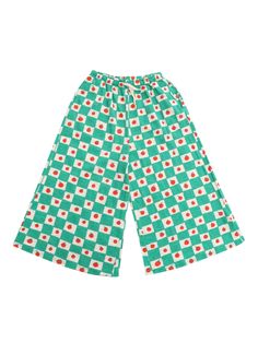 Green culotte trousers with all-over tomatoes print, drawstring waist, in organic cotton.Composition: 100% ORGANIC COTTON Playful Wide Leg Cotton Bottoms, Playful Cotton Summer Pants, Playful Summer Cotton Pants, Playful Wide Leg Cotton Pants, Playful Cotton Bottoms With Elastic Waistband, Green Cotton Playwear Pants, Green Bottoms For Spring Playwear, Green Spring Playwear Bottoms, Green Playwear Bottoms For Spring