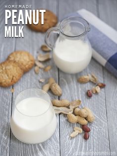 homemade peanut milk and cookies are on the table