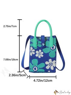 BirdinBag - Chic Mini Floral Crochet Handbag with Color-block Pattern Green Rectangular Phone Bag For Daily Use, Blue Rectangular Box Bag Casual, Casual Blue Rectangular Box Bag, Casual Blue Phone Bag With Large Capacity, Multicolor Square Box Bag For Mobile Phone, Rectangular Blue Phone Bag For Daily Use, Blue Rectangular Phone Bag With Large Capacity, Green Rectangular Crochet Bag With Removable Pouch, Trendy Blue Rectangular Phone Bag