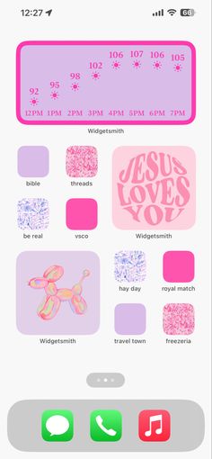 an iphone screen with the text jesus loves you on it and icons in different colors