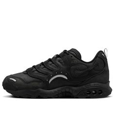 Nike Air Terra Humara SP 'Black' FQ9084-001 Black Leather Running Shoes With Vented Sides, Black Sneakers With Vented Sides For Sports, Black Nike Air Max For Streetwear, Black Running Shoes With Vented Sides For Sports, Nike Air Max Black Sporty Shoes, Nike Air Max Black Sporty Sneakers, Black Nike Air Max For Outdoor, Black Nike Air Max For Running, Black Nike Air Max With Air Cushioning For Sports