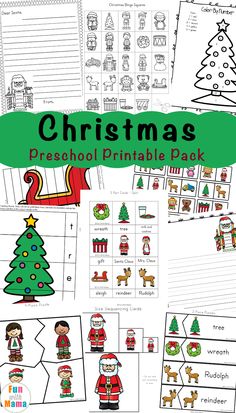 christmas preschool printable pack with pictures and words to help students practice their writing skills