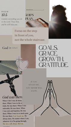 a collage of images with the words god's grace and growth