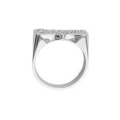 This LEE106 name ring is a classic name ring with script and center heart tail. Personalize this custom ring with the name of your choice. Treat yourself or make it a gift for loved ones, birthdays, anniversaries, or celebrations. * Personalize with name up to 8 characters (only first letter is capitalized) * 10k Yellow or White Solid Gold (weighs about 2.9g to 4.1g) * 14k Yellow, White, or Rose Solid Gold (weighs about 3.2g to 4.6g) * Measures approx. 8.5mm from first initial to straight tail * Gold Name Ring, Script Heart, Jewelry Classic, Classic Names, Name Ring, Name Rings, Custom Ring, White Solid, Custom Rings