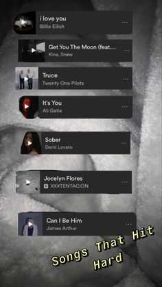 an image of some music player's screenshots with the words songs that hit